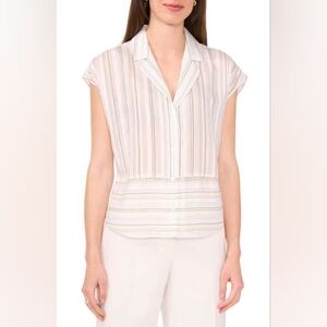 Halogen Stripe Button-Up Blouse